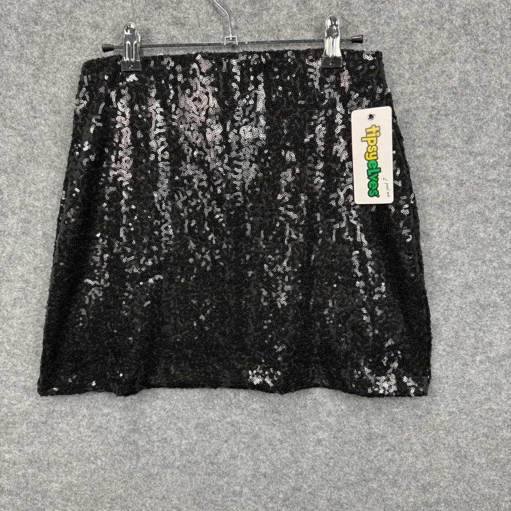 Tipsy Elves Womens Black Sequin Mini Skirt Size M TE-CWD97M Sparkly Party New